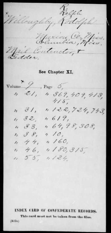 Rodolphus Willoughby Confederate Record